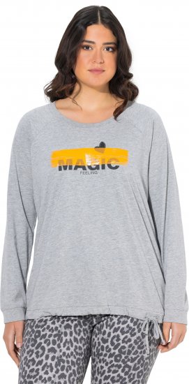 Ulla Popken Magic Feeling Long Sleeve Graphic Tee Light Grey Melange - T-shirt stampate da donna - 