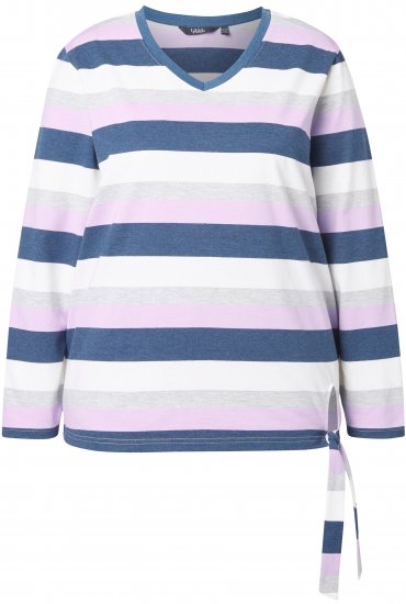 Ulla Popken Striped Knotted Hem Long Sleeve Tee Lavender - T-shirt stampate da donna - 