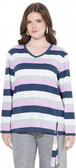Ulla Popken Striped Knotted Hem Long Sleeve Tee Lavender - T-shirt stampate da donna - 