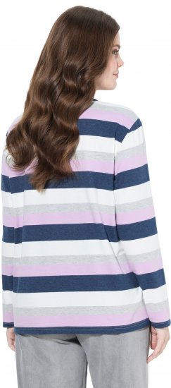 Ulla Popken Striped Knotted Hem Long Sleeve Tee Lavender - T-shirt stampate da donna - 