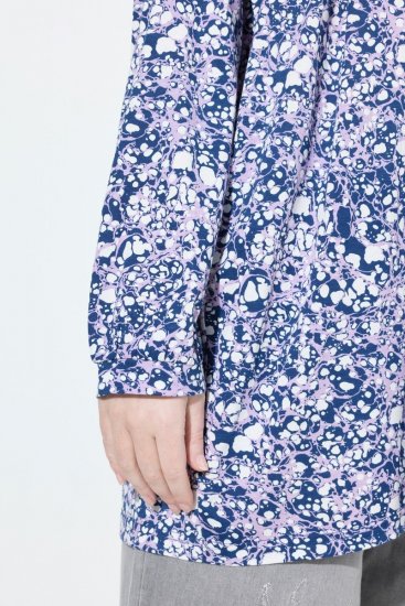 Ulla Popken Allover Printed Pleated Long Sleeve Tee Dark Blue - T-shirt stampate da donna - T-shirt con Stampa da Donna