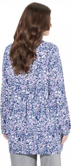 Ulla Popken Allover Printed Pleated Long Sleeve Tee Dark Blue - T-shirt stampate da donna - 