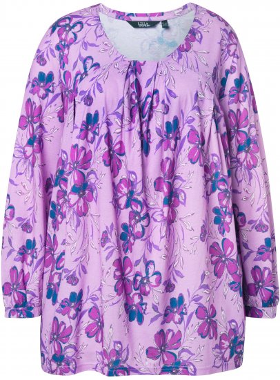Ulla Popken Allover Printed Pleated Long Sleeve Tee Lavender - T-shirt stampate da donna - 