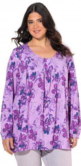 Ulla Popken Allover Printed Pleated Long Sleeve Tee Lavender - T-shirt stampate da donna - 