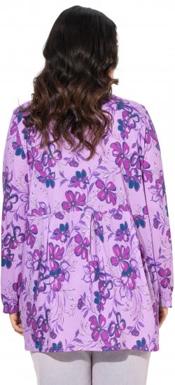 Ulla Popken Allover Printed Pleated Long Sleeve Tee Lavender - T-shirt stampate da donna - 