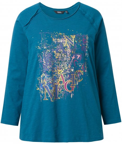 Ulla Popken Inverted Seam Long Sleeve Graphic Tee Teal - T-shirt stampate da donna - 