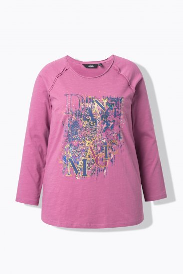 Ulla Popken Inverted Seam Long Sleeve Graphic Tee Dark Rose - T-shirt stampate da donna - 