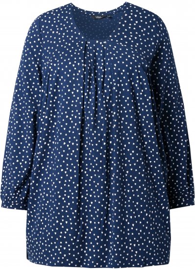 Ulla Popken Pleated Confetti Print Long Sleeve Tee Ink Blue - T-shirt stampate da donna - 