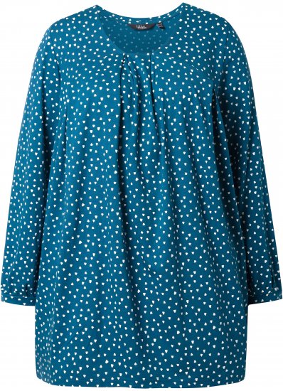 Ulla Popken Pleated Confetti Print Long Sleeve Tee Teal - T-shirt stampate da donna - 