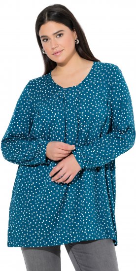 Ulla Popken Pleated Confetti Print Long Sleeve Tee Teal - T-shirt stampate da donna - 