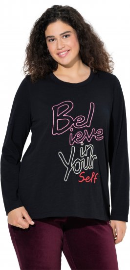 Ulla Popken Motivational Graphic Long Sleeve Tee Black - T-shirt stampate da donna - 
