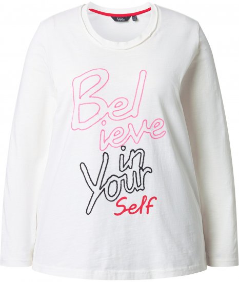 Ulla Popken Motivational Graphic Long Sleeve Tee Off-White - T-shirt stampate da donna - 