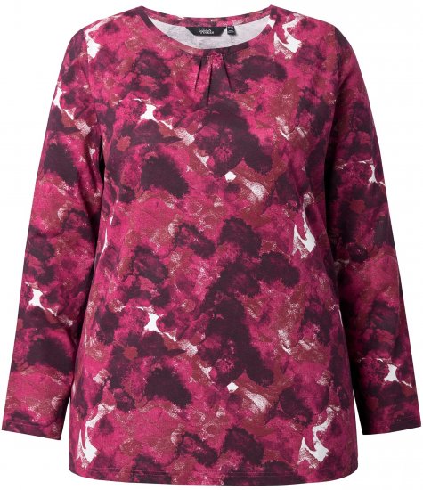 Ulla Popken Abstract Print Long Sleeve Tee Dark Ruby - T-shirt stampate da donna - 