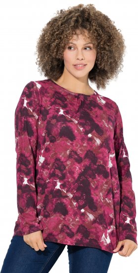 Ulla Popken Abstract Print Long Sleeve Tee Dark Ruby - T-shirt stampate da donna - 
