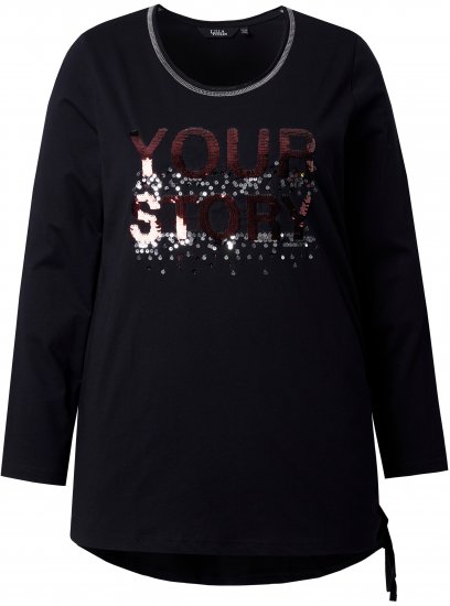 Ulla Popken Your Story Sequined Long Sleeve Tunic Tee Black - T-shirt stampate da donna - 