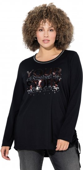 Ulla Popken Your Story Sequined Long Sleeve Tunic Tee Black - T-shirt stampate da donna - 