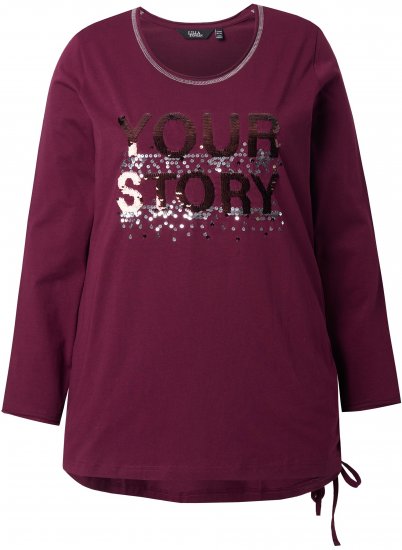 Ulla Popken Your Story Sequined Long Sleeve Tunic Tee Dark Ruby - T-shirt stampate da donna - 