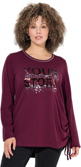 Ulla Popken Your Story Sequined Long Sleeve Tunic Tee Dark Ruby - T-shirt stampate da donna - 