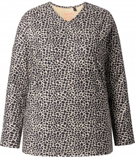 Ulla Popken Leopard Print Long Sleeve Ski Tee Black - T-shirt stampate da donna - 