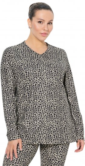 Ulla Popken Leopard Print Long Sleeve Ski Tee Black - T-shirt stampate da donna - 