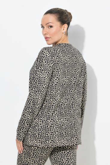 Ulla Popken Leopard Print Long Sleeve Ski Tee Black - T-shirt stampate da donna - 