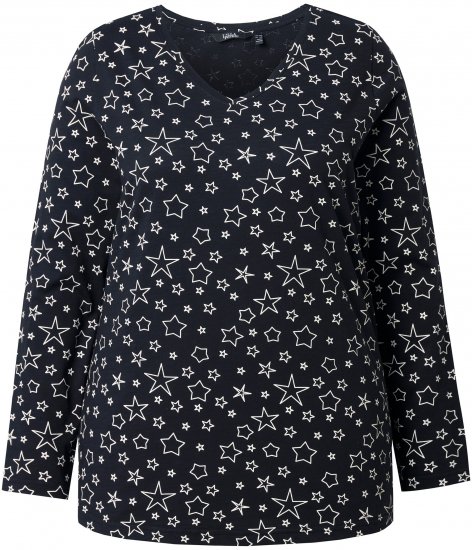 Ulla Popken Allover Printed Long Sleeve Tee Black - T-shirt stampate da donna - 