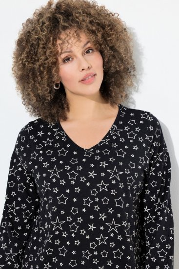 Ulla Popken Allover Printed Long Sleeve Tee Black - T-shirt stampate da donna - T-shirt con Stampa da Donna