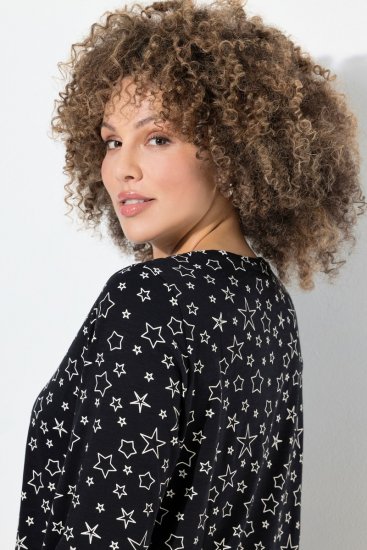 Ulla Popken Allover Printed Long Sleeve Tee Black - T-shirt stampate da donna - T-shirt con Stampa da Donna