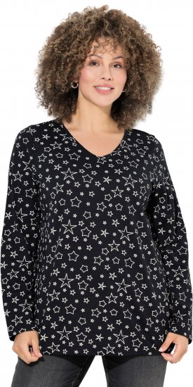 Ulla Popken Allover Printed Long Sleeve Tee Black - T-shirt stampate da donna - 