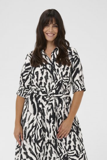 Kaffe Curve Alia Shirt Dress Black Chalk Animal - Vestiti midi - 