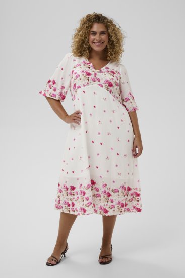 Kaffe Curve Rosa Midi Dress White Rose Border Flower - Abiti - 