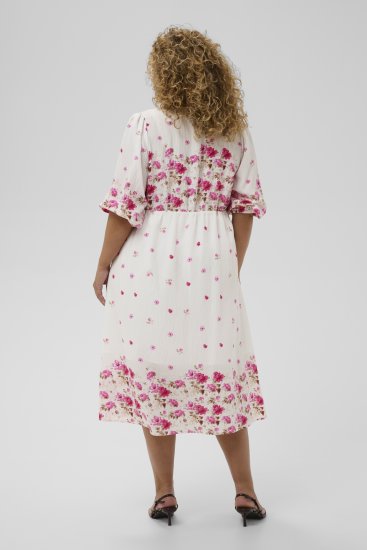 Kaffe Curve Rosa Midi Dress White Rose Border Flower - Abiti - 