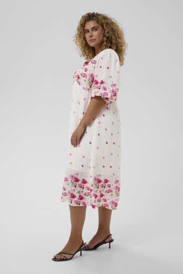 Kaffe Curve Rosa Midi Dress White Rose Border Flower - Abiti - 