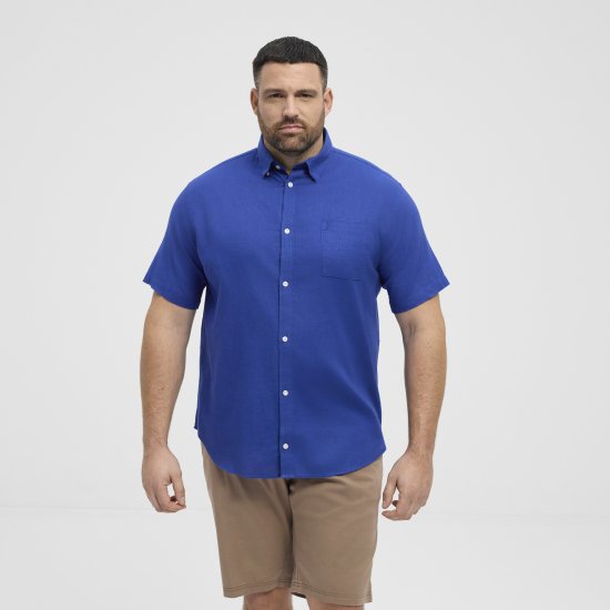 North Latitude Shirt Linen Cotton Short Sleeve Blue - Camicie - Camicie Taglie Forti Uomo
