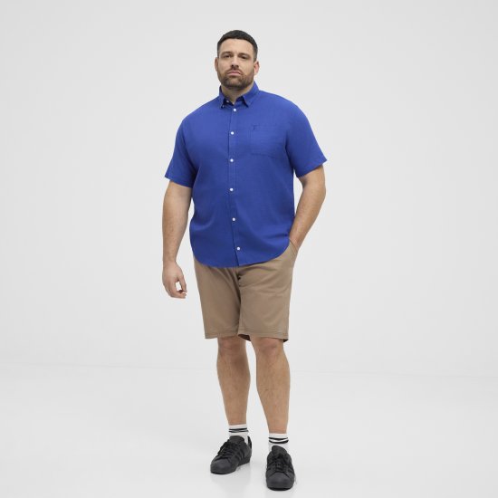 North Latitude Shirt Linen Cotton Short Sleeve Blue - Camicie - Camicie Taglie Forti Uomo