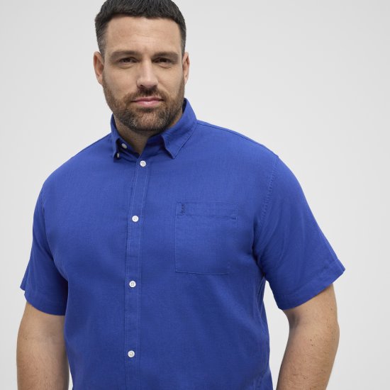 North Latitude Shirt Linen Cotton Short Sleeve Blue - Camicie - Camicie Taglie Forti Uomo