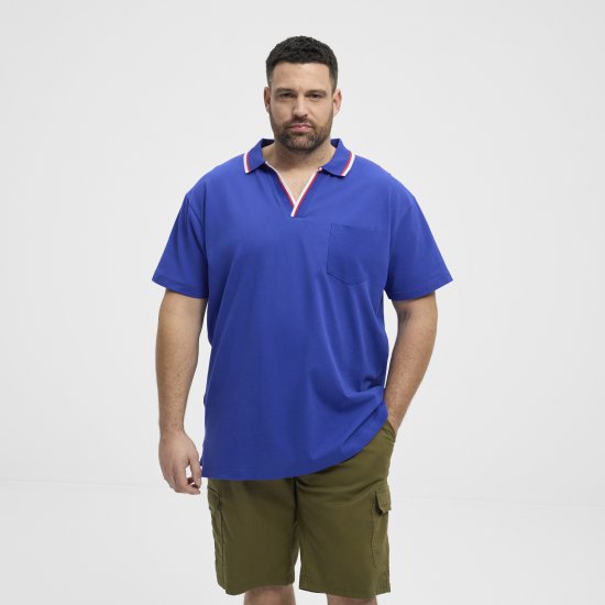 North Latitude Polo Pique V-Neck Blue - Polo - Polo Uomo Taglie Forti
