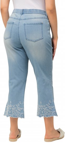 Ulla Popken Cropped Flared Eyelet Jeans Light Blue - Jeans & Pantaloni Donna Taglie Comode – Plus Size - 