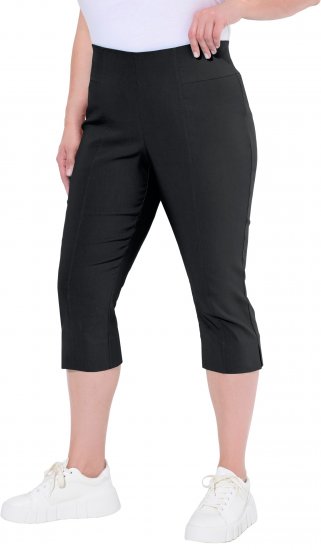 Ulla Popken Bengaline Elastic Waist Stretch Capri Pants Black - Jeans & Pantaloni Donna Taglie Comode – Plus Size - 