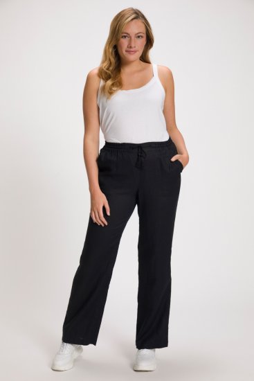 Ulla Popken Drawstring Elastic Waist Mary Fit Linen Pants Black - Jeans & Pantaloni Donna Taglie Comode – Plus Size - 