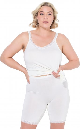 Ulla Popken Lace Hem Stretch Viscose Knit Bicycle Length Lounge Shorts White - Jeans & Pantaloni Donna Taglie Comode – Plus Size - 