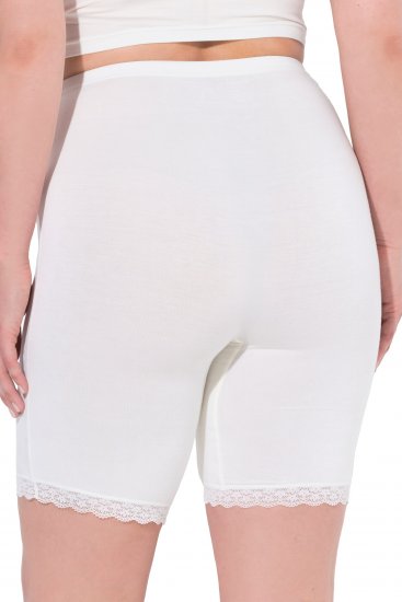Ulla Popken Lace Hem Stretch Viscose Knit Bicycle Length Lounge Shorts White - Jeans & Pantaloni Donna Taglie Comode – Plus Size - 
