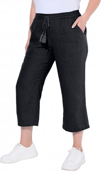 Ulla Popken Cool Linen Elastic Waist Capri Pants Black - Jeans & Pantaloni Donna Taglie Comode – Plus Size - 