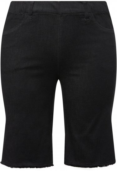 Ulla Popken Frayed Hemline Elastic Waistband Bermuda Shorts Black - Jeans & Pantaloni Donna Taglie Comode – Plus Size - 