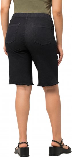 Ulla Popken Frayed Hemline Elastic Waistband Bermuda Shorts Black - Jeans & Pantaloni Donna Taglie Comode – Plus Size - 