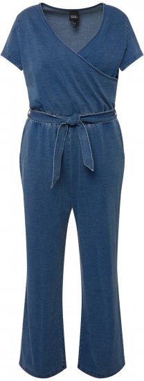 Ulla Popken Wrap Look Short Sleeve Denim Jumpsuit Blue - Jeans & Pantaloni Donna Taglie Comode – Plus Size - 