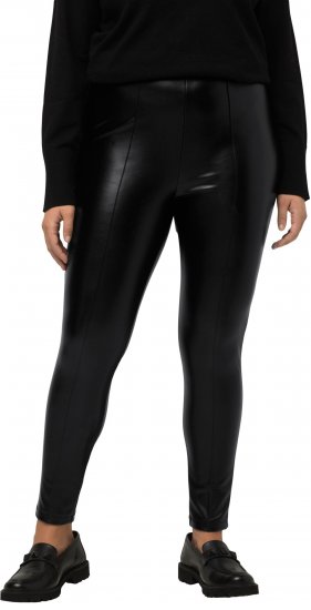 Ulla Popken Faux Leather Leggings Black - Jeans & Pantaloni Donna Taglie Comode – Plus Size - 