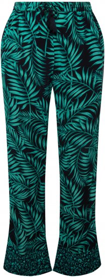 Ulla Popken Palm Leaf Print Elastic Waist Pants Navy - Jeans & Pantaloni Donna Taglie Comode – Plus Size - 