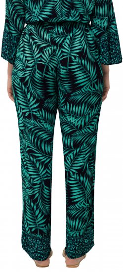 Ulla Popken Palm Leaf Print Elastic Waist Pants Navy - Jeans & Pantaloni Donna Taglie Comode – Plus Size - 
