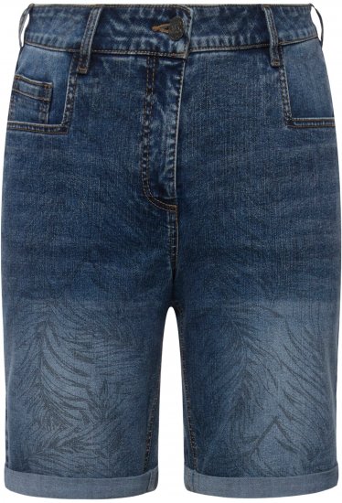 Ulla Popken Palm Print Denim Bermuda Shorts Blue Denim - Jeans & Pantaloni Donna Taglie Comode – Plus Size - 